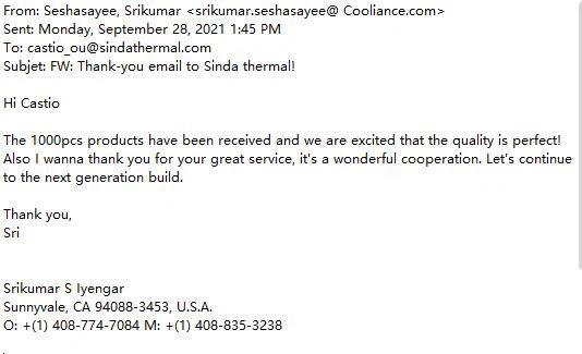 forging heatsink thank-you email